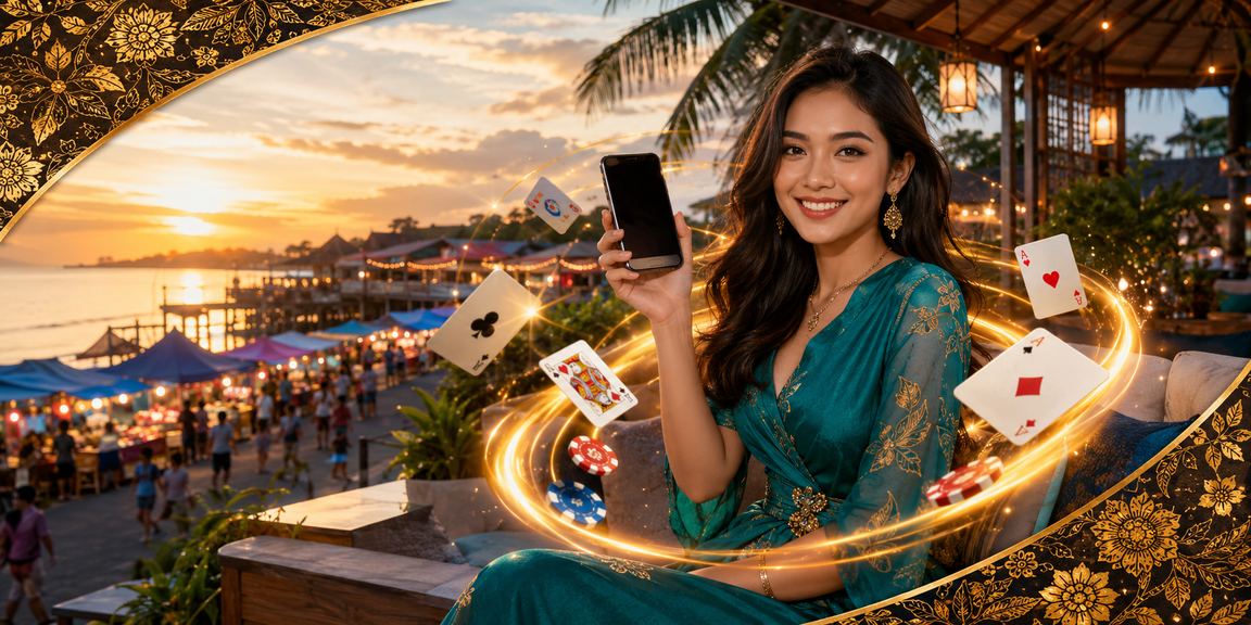Permainan kad Teen Patti bergaya batik Malaysia yang meriah dan penuh warna
